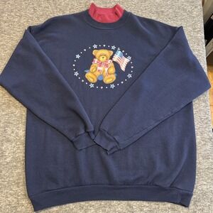 Vintage‎ 90s Endless Designs Patriotic Teddy Bear XL Crewneck Sweatshirt USA